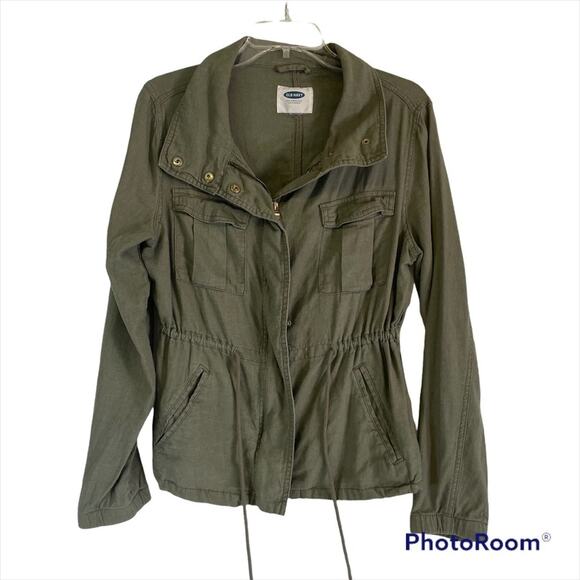 Old Navy Into the Woods army green full zip utility jacket linen size Medium - Picture 1 of 14